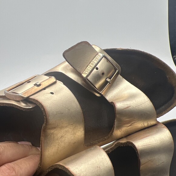 Birkenstock Arizona Rose Gold Womens Size 41 Us 9.5 Leather Soft Footbed Sandal - Picture 13 of 13